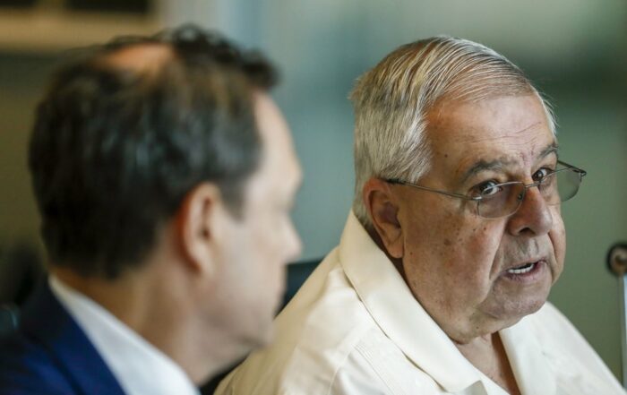 José Ramón López Regueiro speaks during a press conference in Coral Gables, Florida on Wednesday, September 25, 2019. The Cuban exile has filed a Helms-Burton suit against American Airlines and LATAM Airlines Group. (AP Photo/Brynn Anderson)José Ramón López Regueiro speaks during a press conference in Coral Gables, Florida on Wednesday, September 25, 2019.